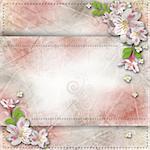 Vintage background with frame and flowers for congratulations and invitations