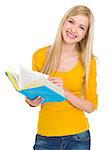 Portrait of smiling student girl with book