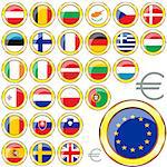 Vector of buttons with flags of the 27 members of the European Union.