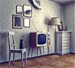 obsolete retro interior (photo and cg elements combinated, texture and grain add)