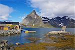 Scenic harbor in village of Sakrisoy on Lofoten islands in Norway