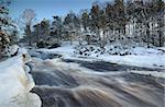 The rushing waters of Simlångsdalen River in winter