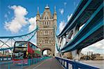 The famous Tower Bridge in London, UK. Sunny day. Photograph taken with the tilt-shift lens, vertical lines of architecture preserved
