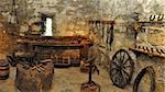 museum exposition of an blacksmith workshop in a castle. panorama photo