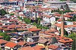 Aerial view on buildings and houses of Alba - town in Piedmont, northern Italy.