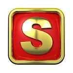 Gold Letter "S" on Red Background with Frame.