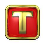 Gold Letter "T" on Red Background with Frame.