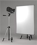 Flipchart on Tripod and Studio Lighting on Grey Background.