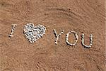I love You picture from pebble and sand on a beach