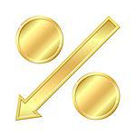 Percentage sign with gold coins. Vector illustration