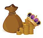 coins money bag and royal crown illustration design