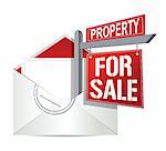 E-mail and real estate for sale sign illustration design over white