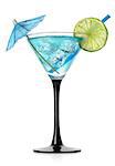 Blue cocktail in a glass isolated on a white background