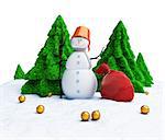 Snowman of Christmas trees on a white background