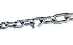 Broken chain link chain on a white background