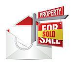 E-mail and real estate sold sign illustration design over white