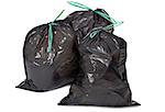 three garbage bags on white background