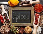 Colorful herbs and spices collection. Aromatic ingredients.