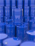 Blue Oil Barrels. Industrial Background with Selective Focus.
