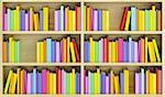 bookcase with multicolored books, 3d render