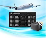 Travel background with mechanical departures board and airline. Vector