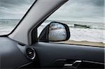 view from the interior of rental car showing impending hurricane Sandy, Point Pleasant, New Jersey, USA