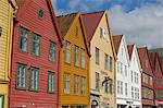 Wooden buildings on the waterfront, Bryggen, Vagen harbour, UNESCO World Heritage site, Bergen, Hordaland, Norway, Scandinavia, Europe