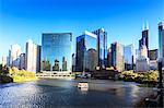 Skyscrapers follow the curve of the Chicago River, Chicago, Illinois, United States of America, North America