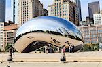 The Cloud Gate steel sculpture by Anish Kapoor, Millennium Park, Chicago, Illinois, United States of America, North America