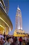 The Address Hotel and Dubai Mall at dusk, Dubai, United Arab Emirates, Middle East