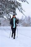 Young woman in snow, Upper Palatinate, Germany, Europe