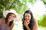 Women picnicking together in park