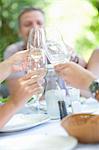 Family toasting each other at table