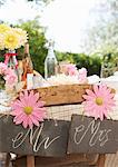 Table set for wedding reception outdoors