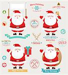 Christmas set - Santa Claus, emblems and other decorative elements. Vector illustration.