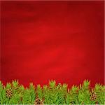 Retro Red Background And Fir Tree With Gradient Mesh, Vector Illustration