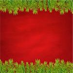 Retro Red Background And Fir Tree Borders With Gradient Mesh, Vector Illustration