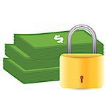 Money and padlock. Safety concept. Also available as a Vector in Adobe illustrator EPS format, compressed in a zip file. The vector version be scaled to any size without loss of quality.