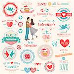 Valentine`s Day set - labels, emblems and other elements. Vector illustration.