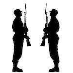 Silhouette soldiers during a military parade. Vector illustration.