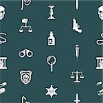 A repeating seamless crime, law or legal background tile texture with lots of icons of different items related to crime and law enforcement