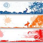 Grunge tropical summer banners design, vector illustration