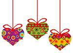 Happy Valentines Day Hanging Heart Shape Christmas Tree Ornaments with Tribal Motif Illustration