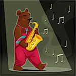 Musician Bear. Funny cartoon and vector illustration