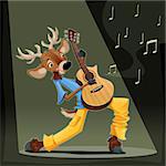 Musician Deer. Funny cartoon and vector illustration