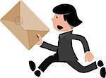 illustration of a man in a black suit with an envelope runs