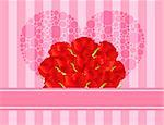 Dozen Red Rose Flowers for Valentines or Mothers Day on Pink Stripes Pattern Background Illustration