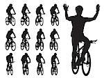 Set of cyclist's silhouettes in the bicycle race. Sport illustration.