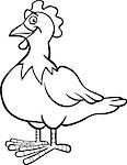 Black and White Cartoon Illustration of Funny Hen or Chicken Farm Bird Animal for Coloring Book