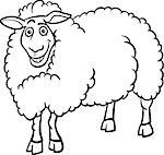 Black and White Cartoon Illustration of Funny Sheep Farm Animal for Coloring Book